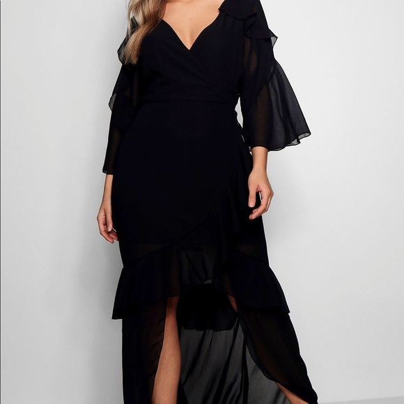 Boohoo Tiered Ruffle Chiffon Hi Lo Maxi Dress - Picture 1 of 2